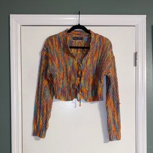 NWOT SheIn Crochet Tie Front Rainbow Cardigan